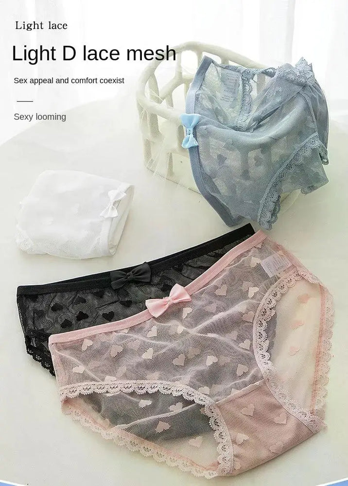 Sweetheart Mesh Briefs | Transparent Bow Heart Panties