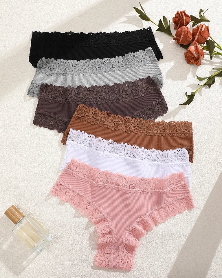 Lace Cotton Brazilian G-Strings (6-Pack) – Low-Rise Breathable Sexy Lingerie