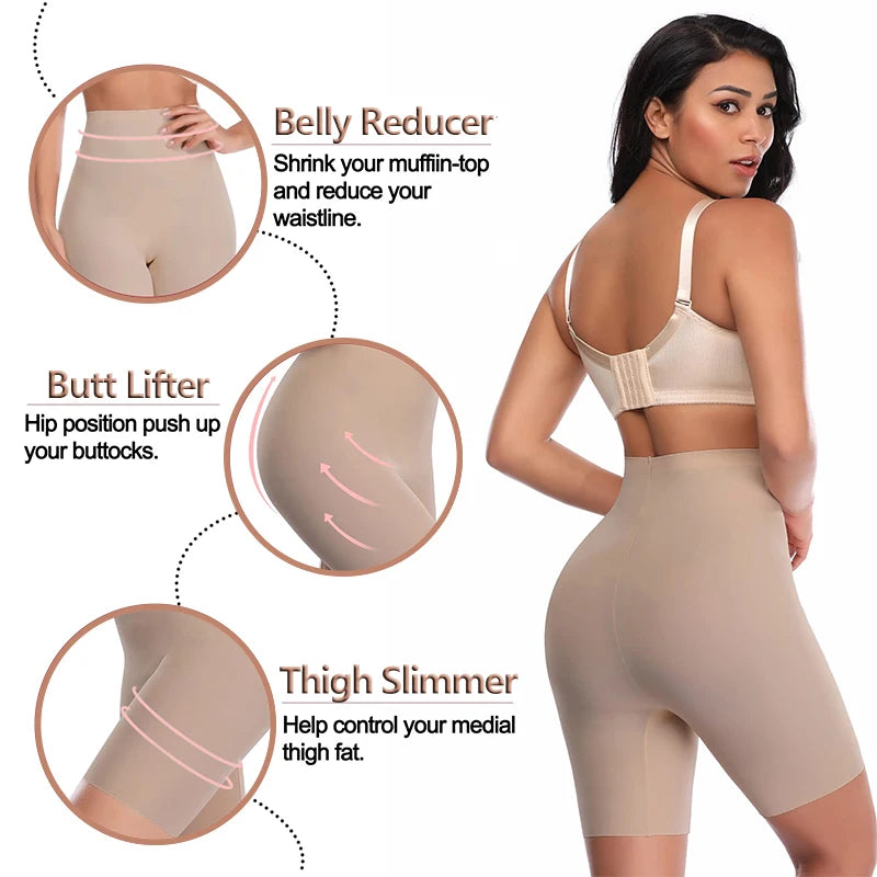 Seamless Hi-Waist Safety Boyshorts | Anti-Chafing Tummy Control Underwear