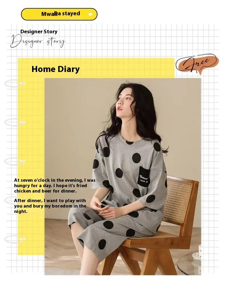 Women’s Milk Silk Pajama Set | Cute Cartoon Calf-Length Pants