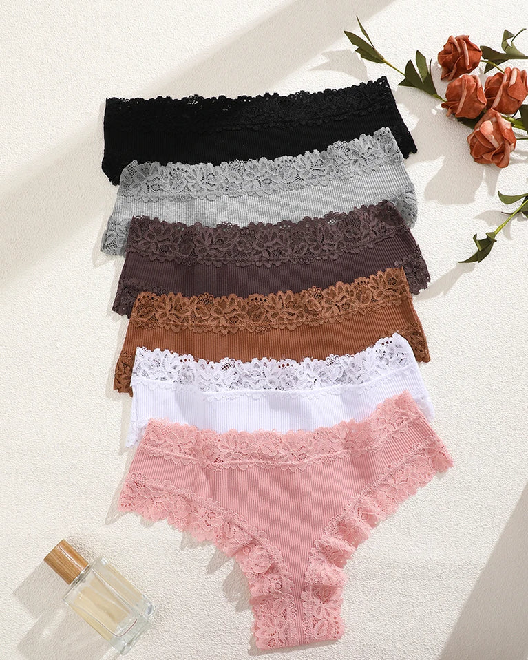 Lace Cotton Brazilian G-Strings (6-Pack) – Low-Rise Breathable Sexy Lingerie