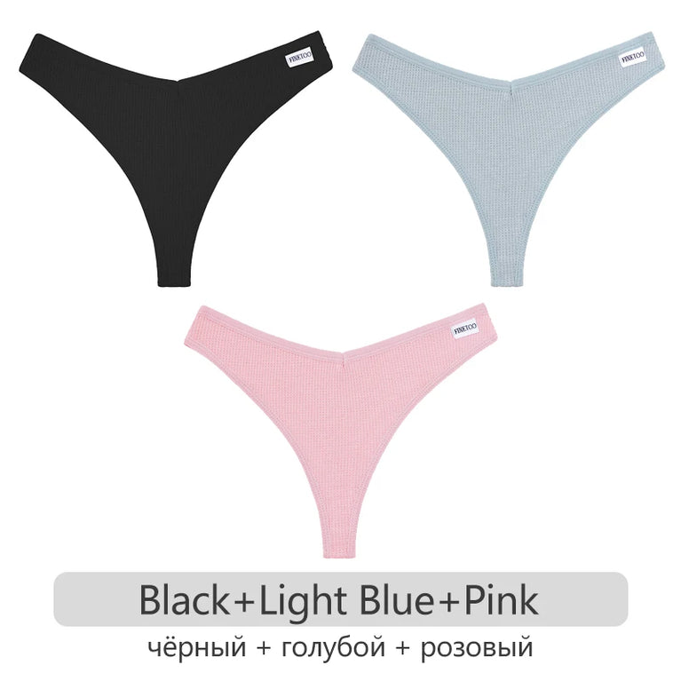 Waffle Cotton Thongs (3-Pack) – Low-Rise Comfortable G-Strings
