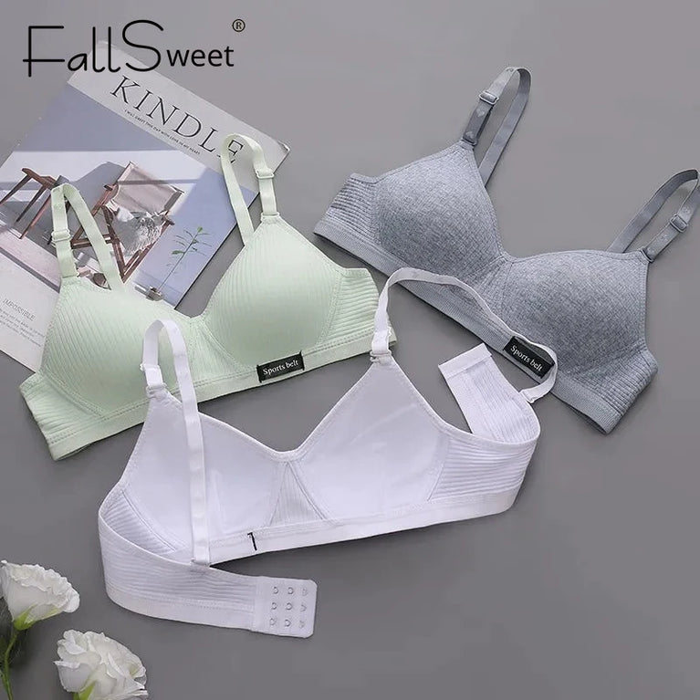 Cotton Wireless Bra – Seamless V-Shape Gathering for AB Cups
