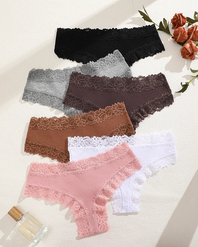 Lace Cotton Brazilian G-Strings (6-Pack) – Low-Rise Breathable Sexy Lingerie