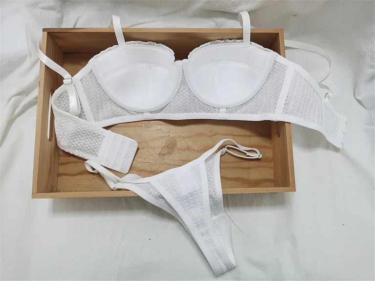 French 1/2 Cup Push-Up Bra Set | Fluorescent Lace Lingerie