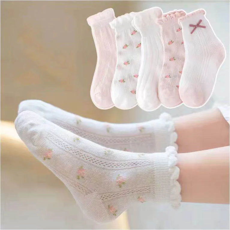 Raise Young 5-Pairs Summer Mesh Socks | Cute Girl’s Princess Set