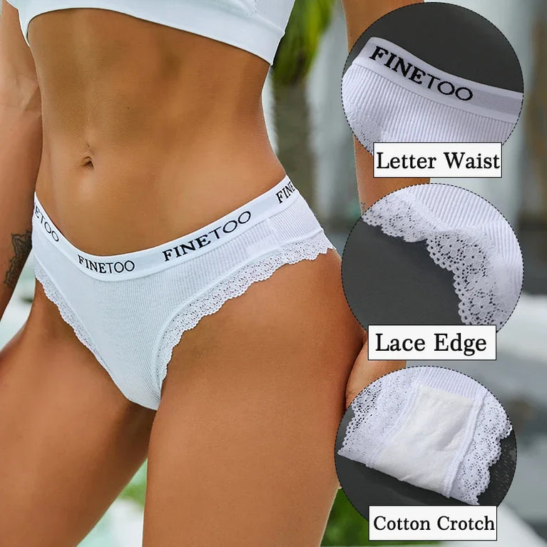4pc Cotton Bikini Set | Lace Trim Brazilian Briefs