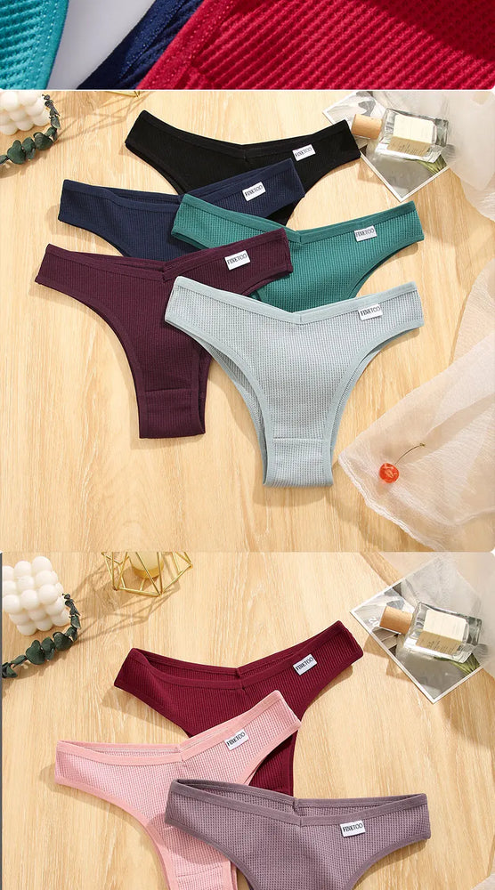 6pc Waffle Cotton G-String | V-Waist Brazilian Set