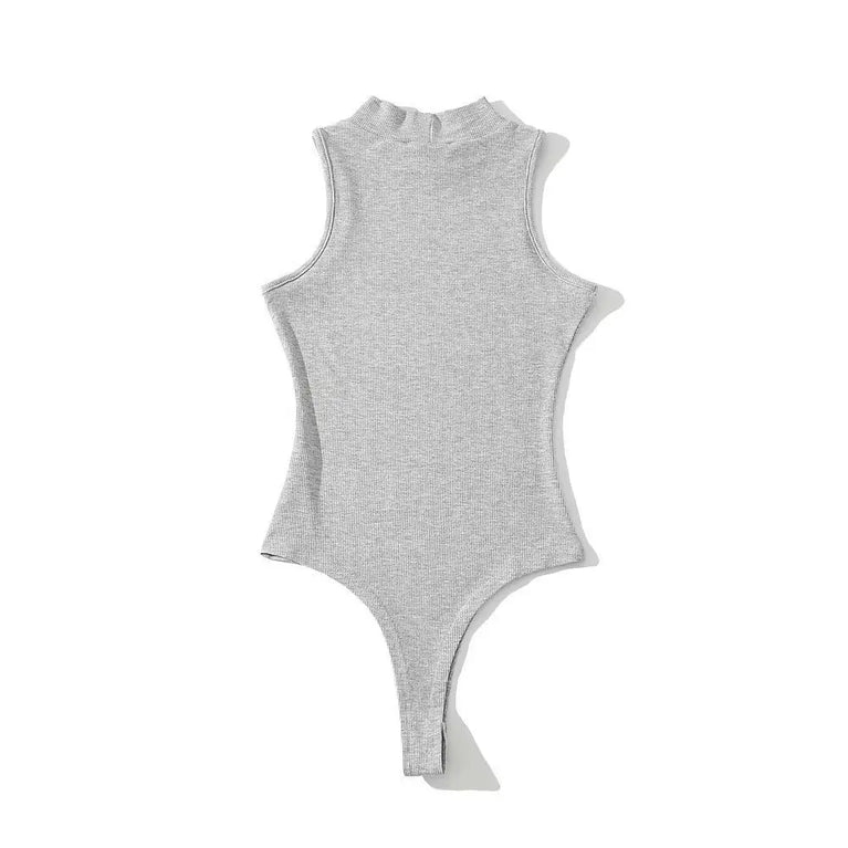 Turtleneck Sleeveless Knit Bodysuit | Summer Y2K High-Stretch Slim Fit