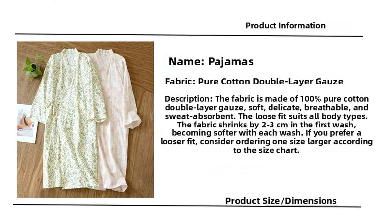 Women's Pure Cotton Floral Robe | Thin Gauze Sleep Gown
