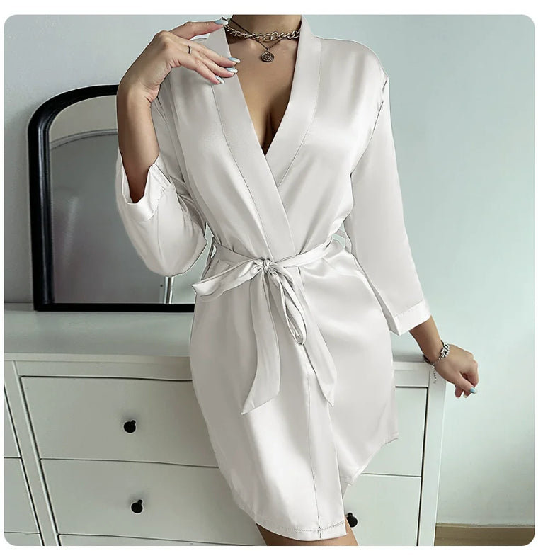 Short Silky Satin Robe | Bride & Bridesmaid Bathrobe