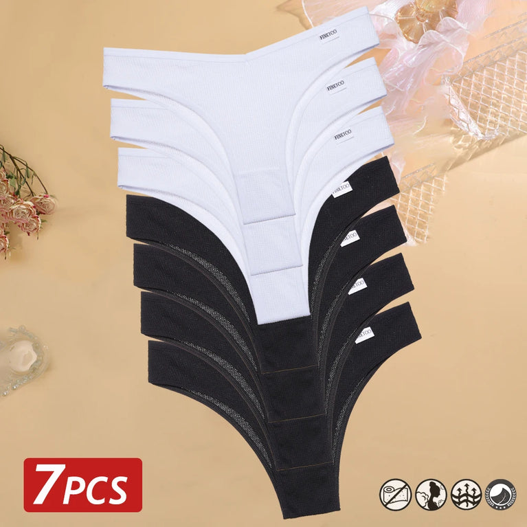 7pc Waffle Cotton Briefs | Sexy V-Waist Brazilian Set
