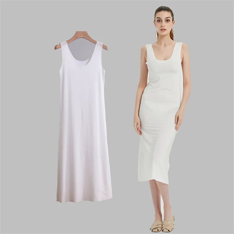 Long Ice Silk Midi Slip | Plus Size Seamless Underdress