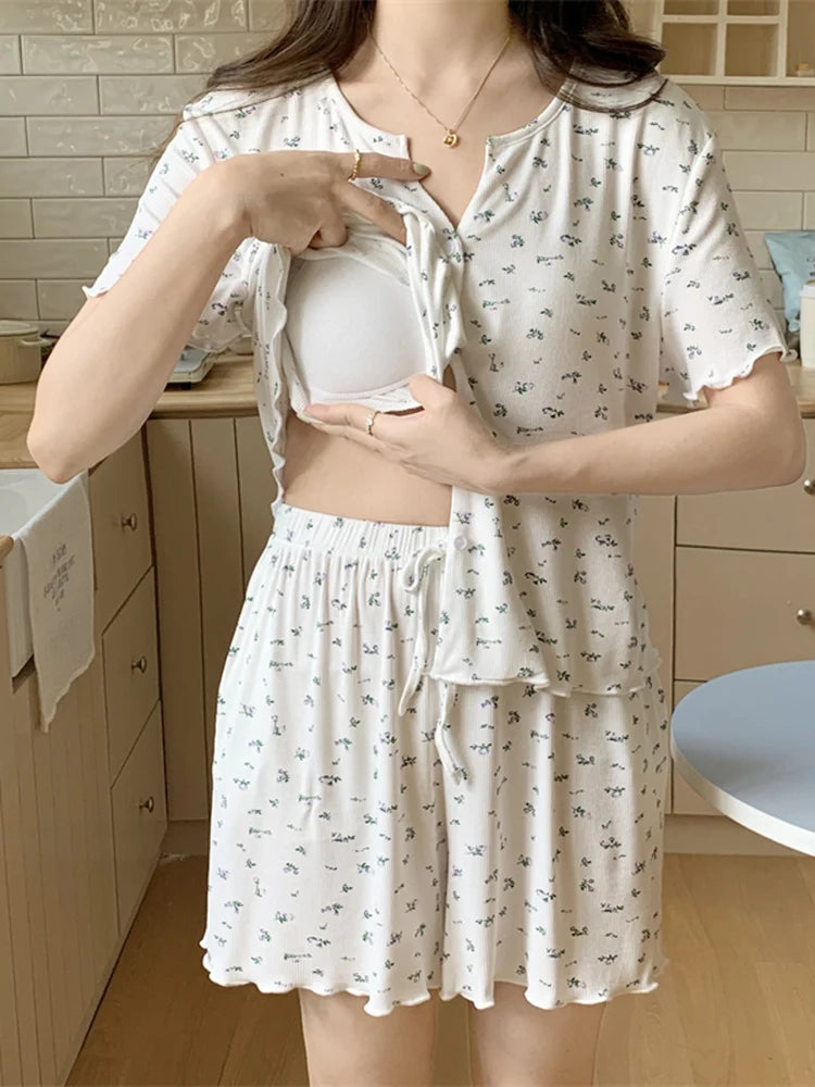 Women’s Floral Summer Pajama Set | Korean Style Home Clothes