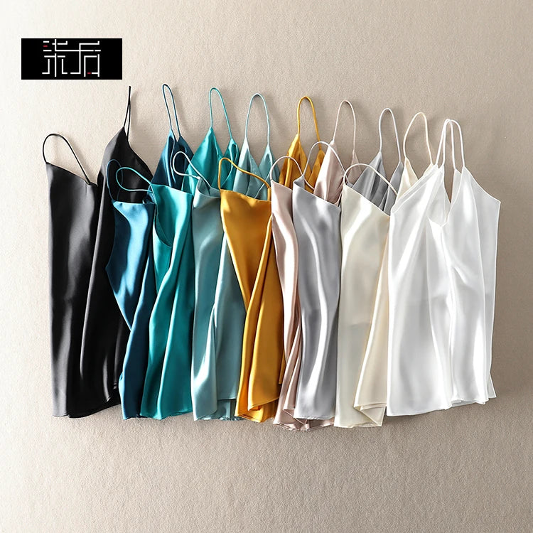 Silk-Satin Summer Camisole | Backless V-Neck Sleeveless Tank
