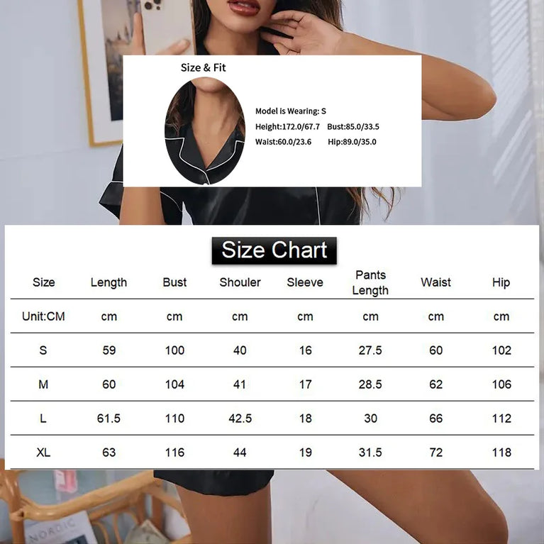 Luxury Satin Pajama Set | Short Sleeve Lapel Home Suit