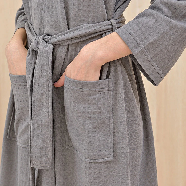 Waffle Texture Summer Bathrobe | Breathable Plaid Robe