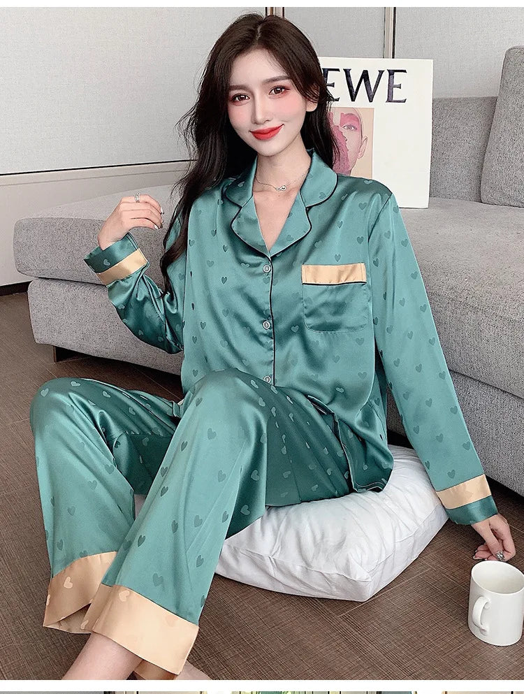 Women’s Ice Silk Animal Print Pajama Set | Autumn 2-Piece