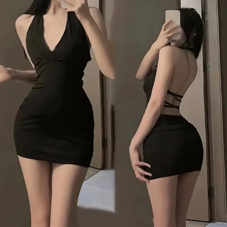 Sexy Halter Backless V-Neck Mini Slip Dress Slim Party Night Outfit