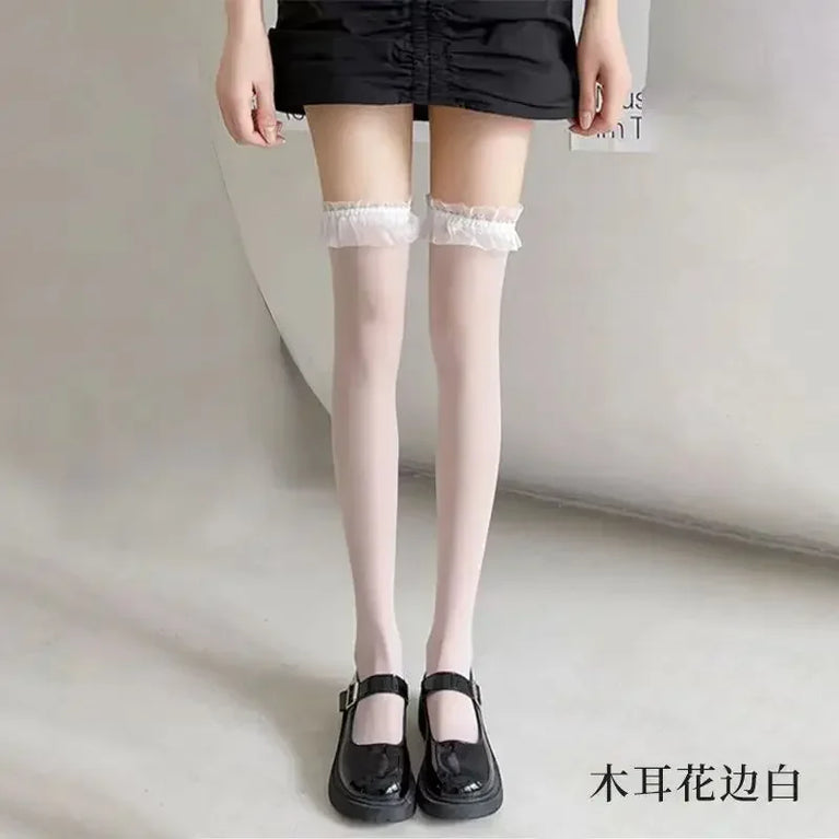 Women Over The Knee Lace Thigh High Socks Transparent Hosiery