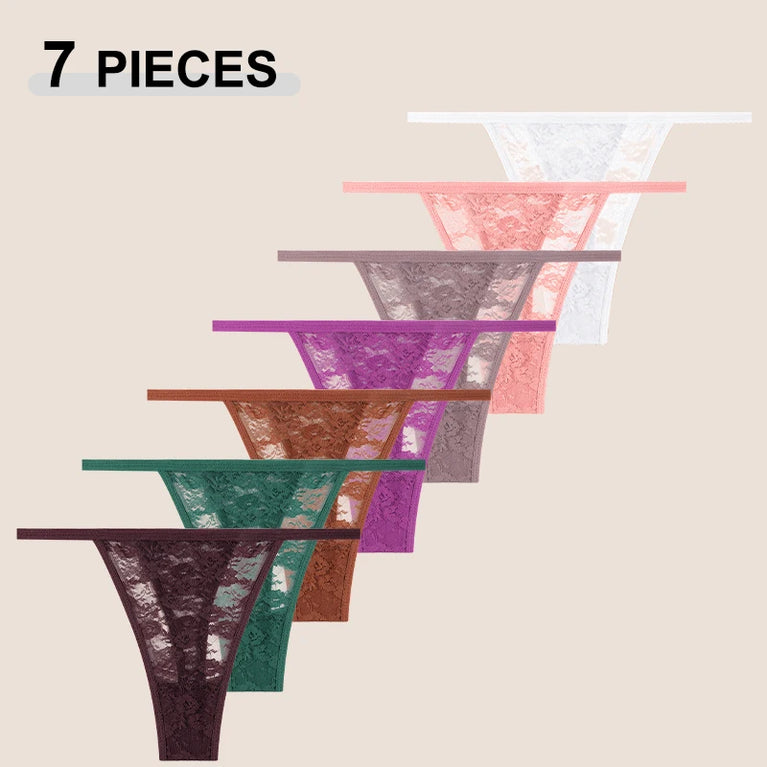 7pc Lace G-Strings | Floral Low-Rise Sexy Thongs