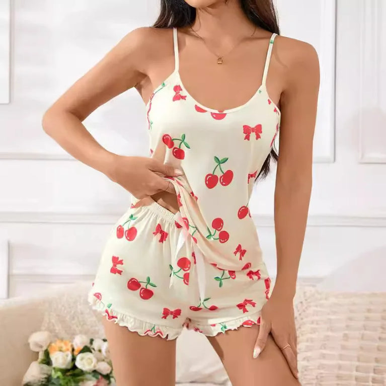 Summer Print Pajama Set | Cami & Ruffle Shorts