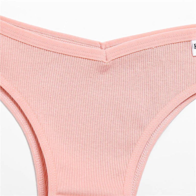 4pc Cotton Ribbed Bikini | Seamless V-Waist Panties