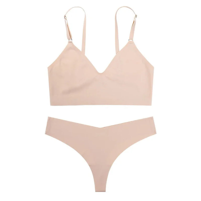 SEAMLESS PUSH UP BRA SET WOMEN SEXY UNDERWEAR V-NECK THONG LINGERIE