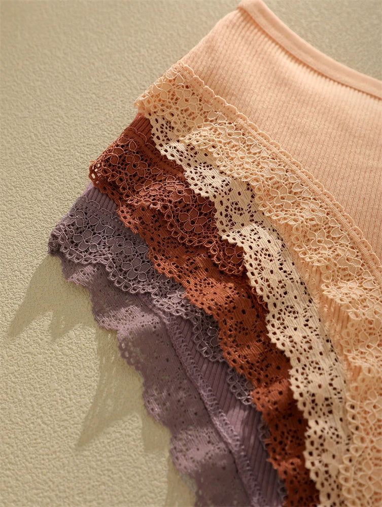 6pc Cotton Lace Panties | Crossed Belt Brazilian Briefs