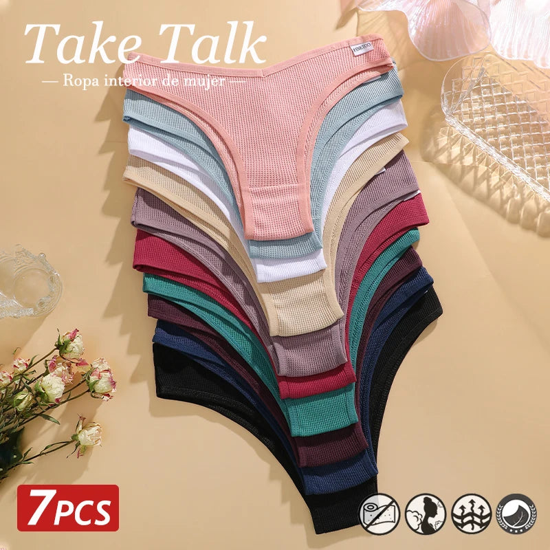 7pc Waffle Cotton Briefs | Sexy V-Waist Brazilian Set