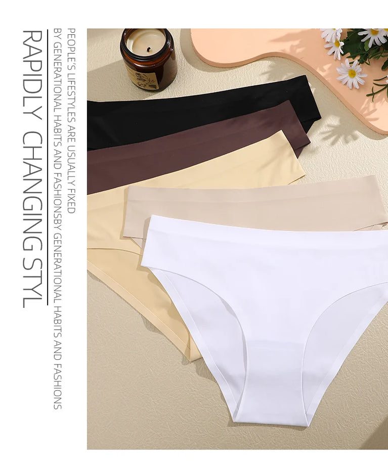 Sexy Ice Silk Women's Underwear – Low-Waist Seamless Invisible Briefs