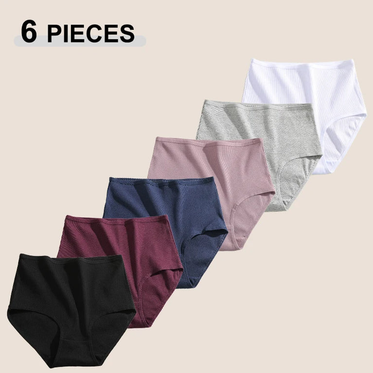 6pc Seamless Cotton Briefs | High-Waist Striped Set