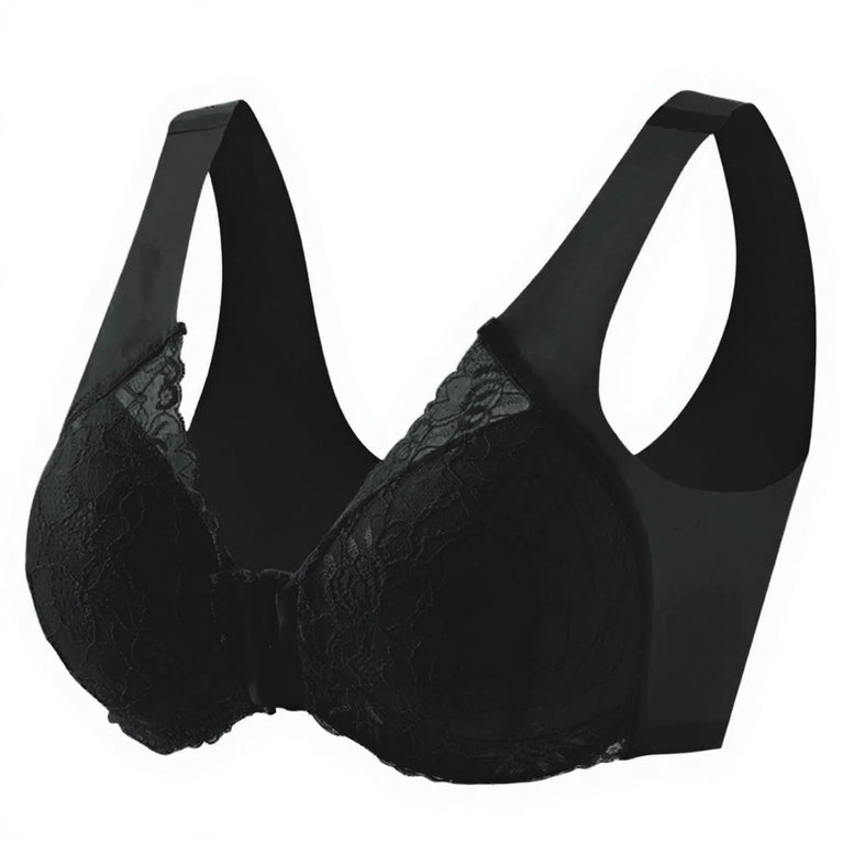 Lace Front-Buckle Vest Bra – Seamless Wireless "Gather" Support