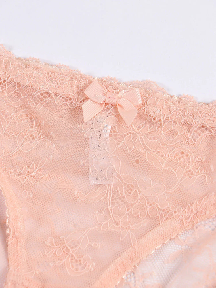 Seamless Floral Lace 4-Piece Lingerie Set – Sexy Underwire Bra & Robe