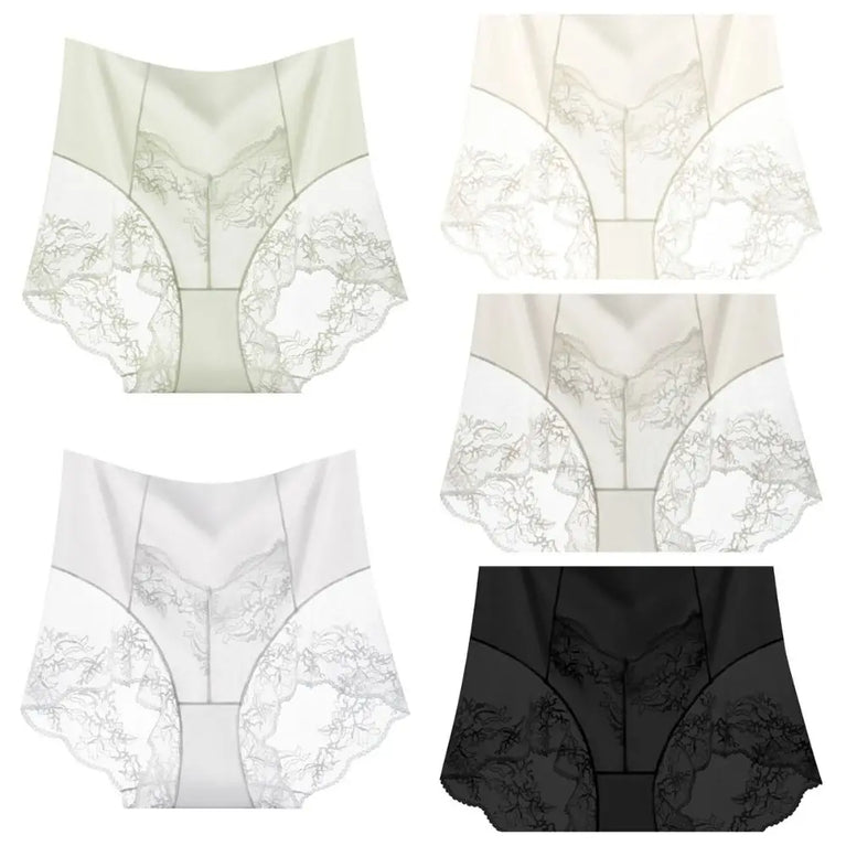 Fashion Sweet Lace Mesh Panties – High-Waist Ice Silk Smoothing Briefs
