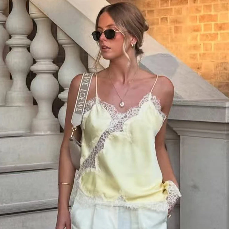 Asymmetrical Satin Slip Top | Chic Y2K Lace Camisole