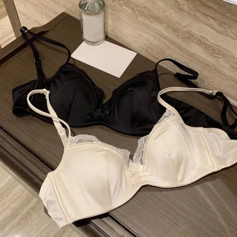 Satin Seamless V-Bra | Wireless Lace Push-Up Bralette