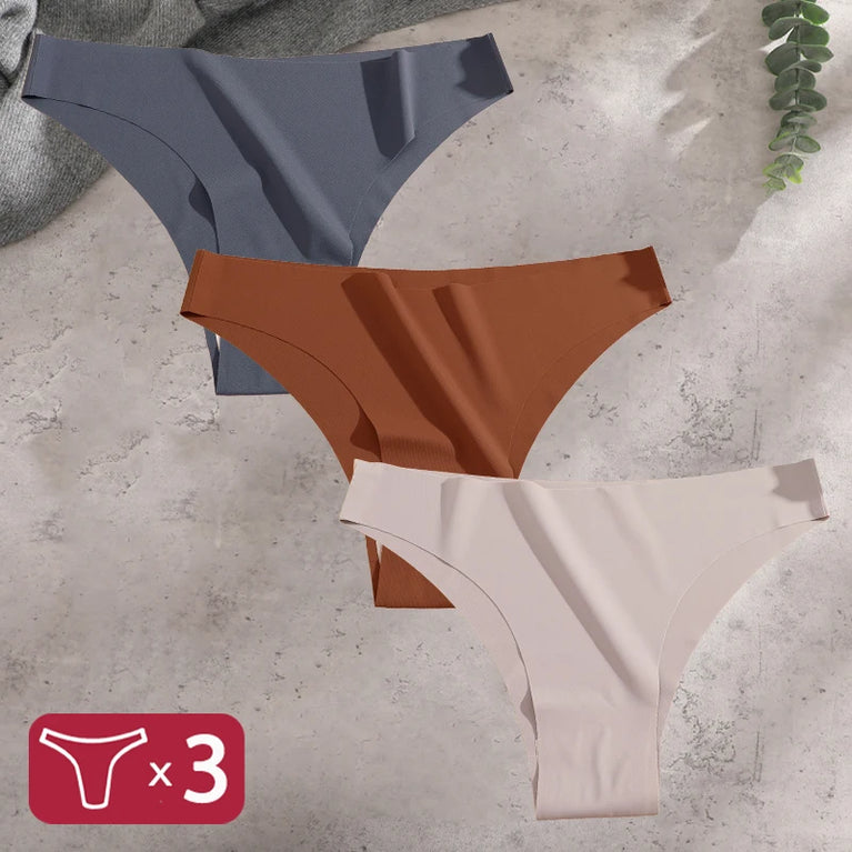3pc Ice Silk Bikini Set | Seamless Low-Waist Briefs