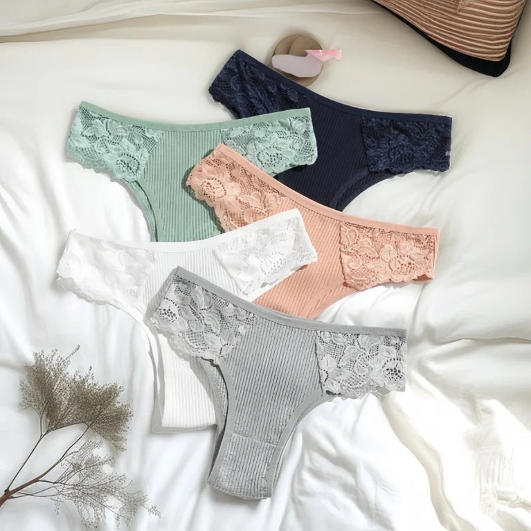 4pc Cotton Lace Set | Low-Waist Brazilian Briefs