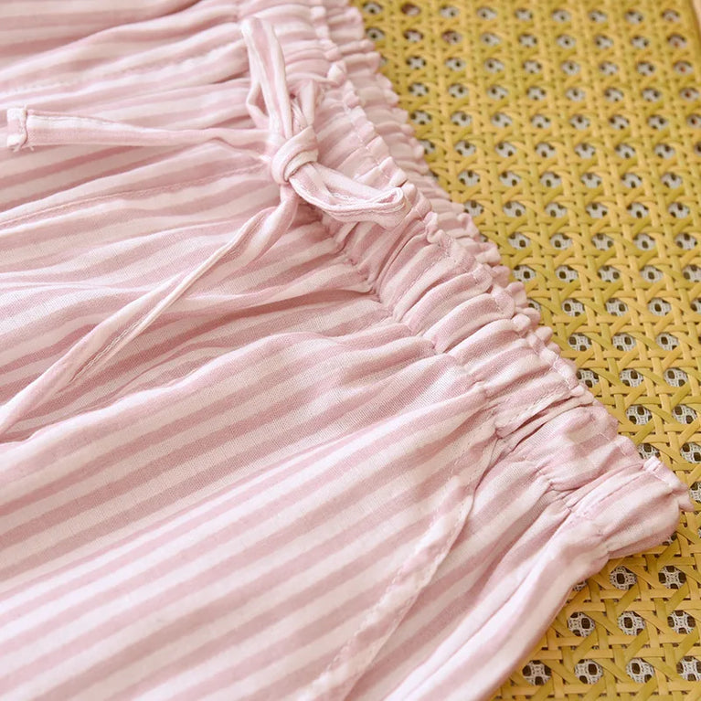 Cotton Gauze Pants | Striped Home Trousers