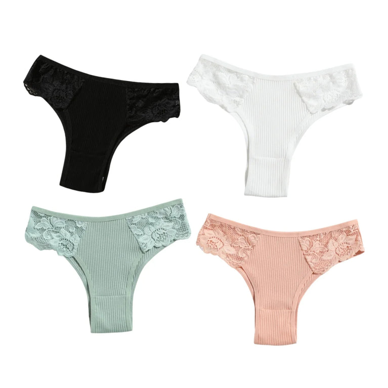 4pc Cotton Lace Set | Low-Waist Brazilian Briefs