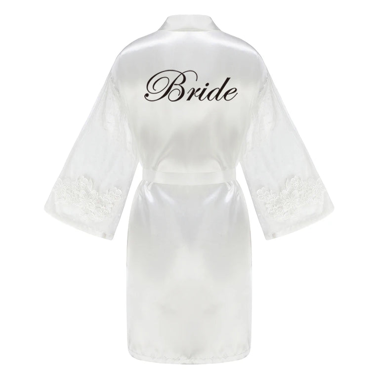 Caramel Wedding Robe | Mesh-Sleeve Satin Kimono