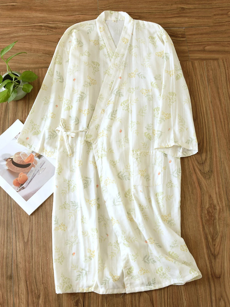 Women's Pure Cotton Floral Robe | Thin Gauze Sleep Gown