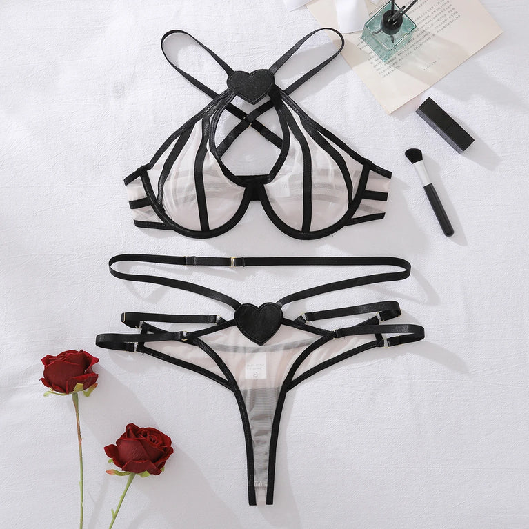 SEXY HOLLOW UNDERWEAR SET PURE DESIRE NO TRACE BRA TWO PIECE LINGERIE SET