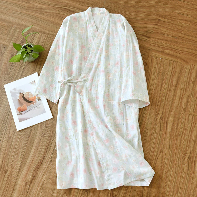 Women's Pure Cotton Floral Robe | Thin Gauze Sleep Gown