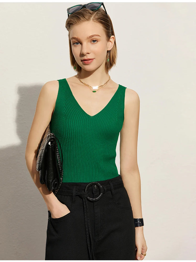 Minimalism V-Neck Knitted Camisole | Office Lady Tank