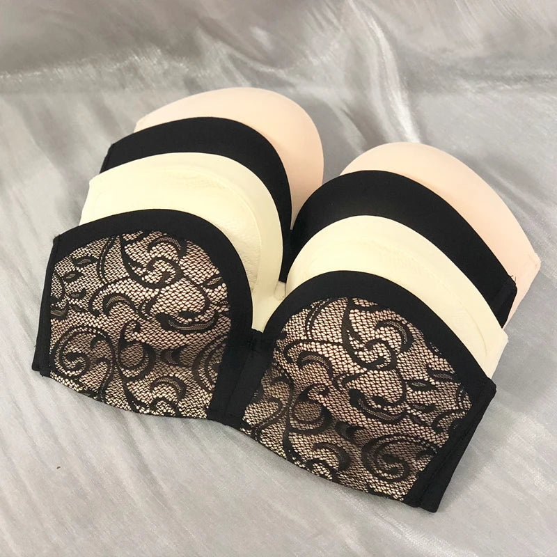 Strapless Lace Bra – Wireless Half-Cup Push-Up