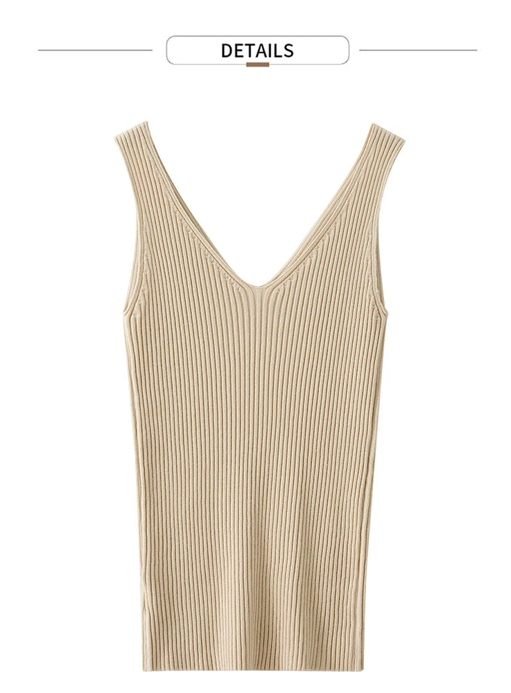 Minimalism V-Neck Knitted Camisole | Office Lady Tank