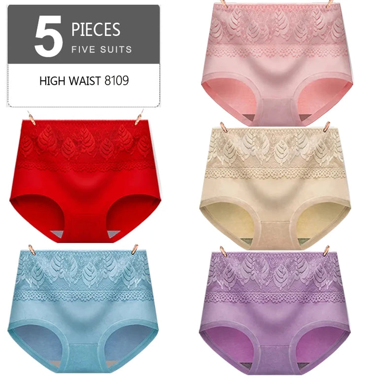 5pc High-Waist Cotton Briefs | Lace Body Shaper Set