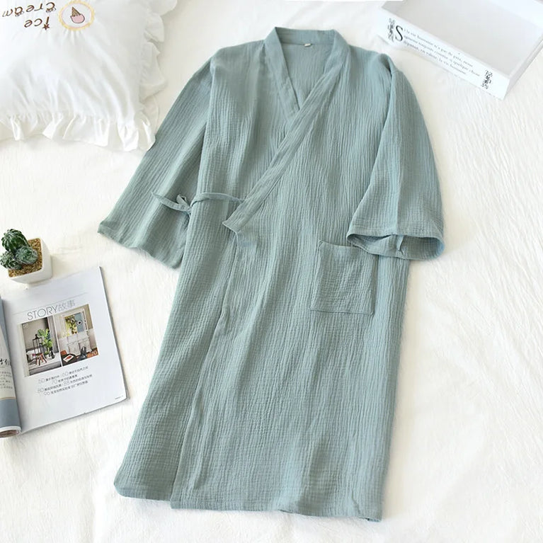 Cotton Crepe Robe | Japanese Summer Kimono-Dressing Gowns